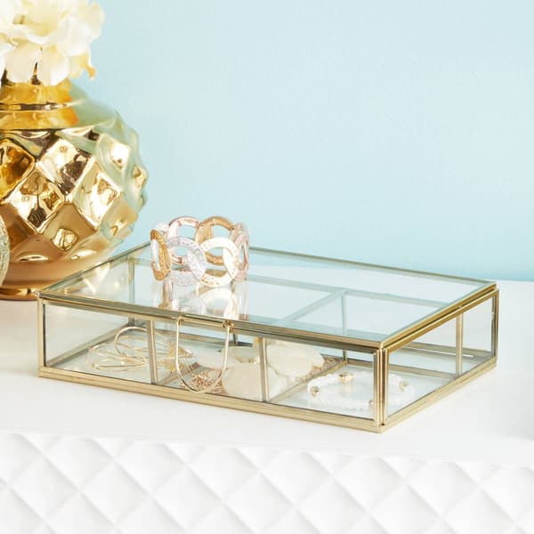 CosmoLiving by Cosmopolitan Gold Glass Jewelry Box