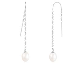 Splendid Pearls Sterling Silver White Pearl Threader Earrings