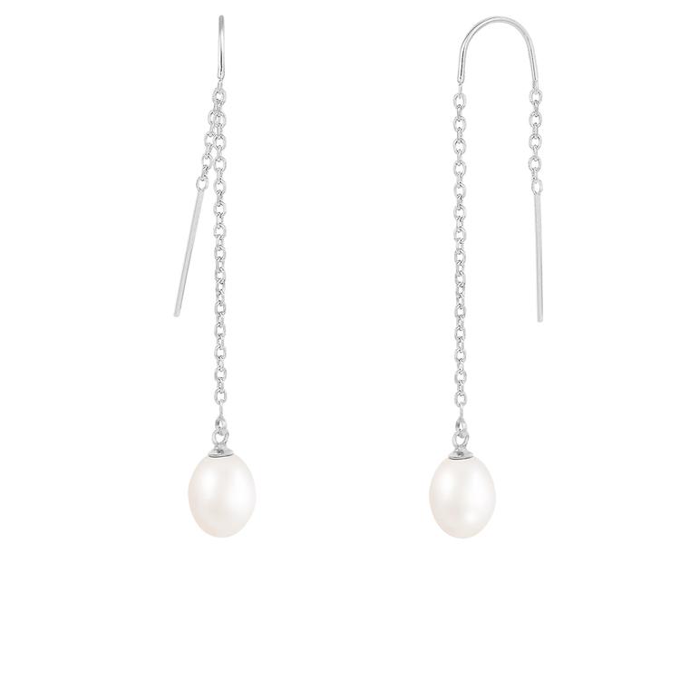Splendid Pearls Sterling Silver White Pearl Threader Earrings