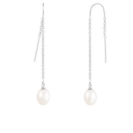 Splendid Pearls Sterling Silver White Pearl Threader Earrings