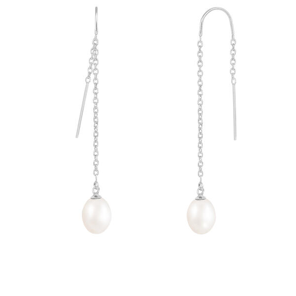 Splendid Pearls Sterling Silver White Pearl Threader Earrings - image 