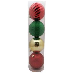 4pc. Red/Green/Gold Finish Shatterproof Ball Ornaments
