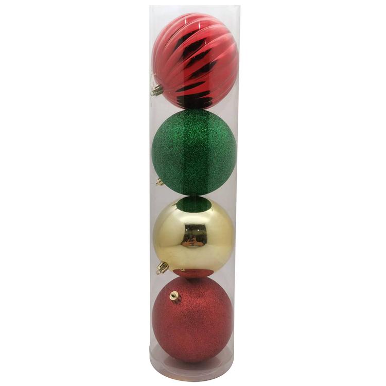 4pc. Red/Green/Gold Finish Shatterproof Ball Ornaments