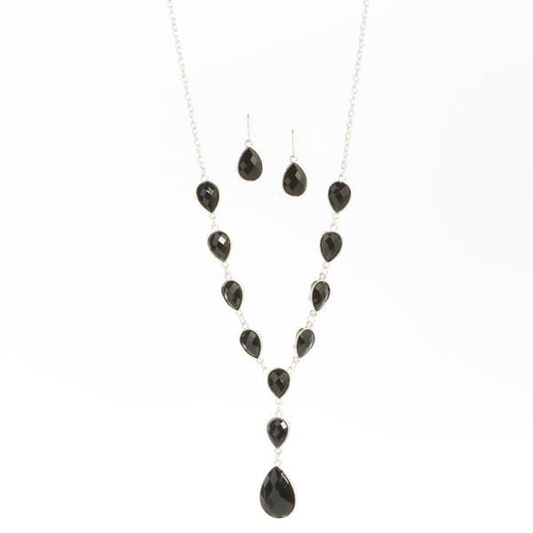 Ashley Cooper(tm) Silver Plated Jet Stone Y-Necklace & Earring Set - image 