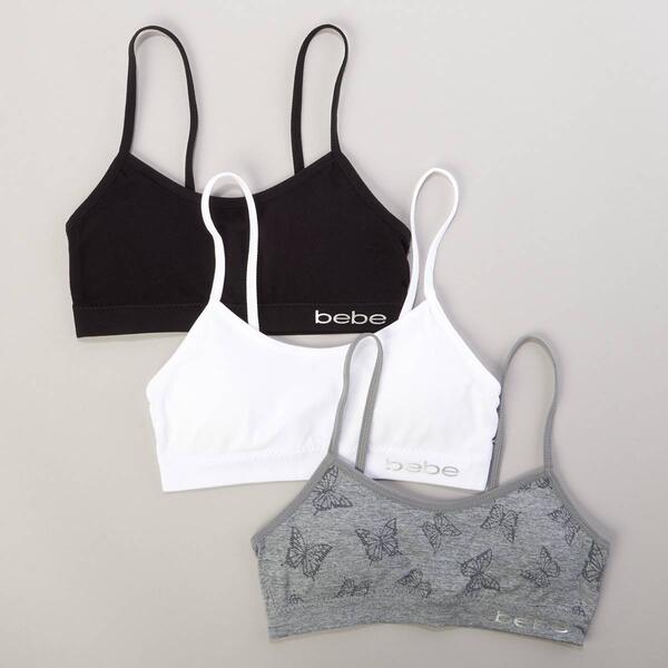 Girls &#40;7-16&#41; Bebe 3pk. Butterfly Seamless Bras - Heather Grey - image 
