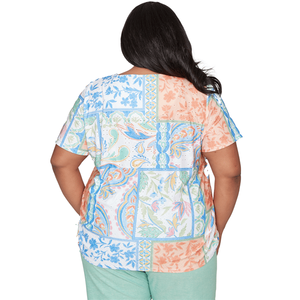 Plus Size Alfred Dunner Caribbean Blues Patchwork Paisley Blouse