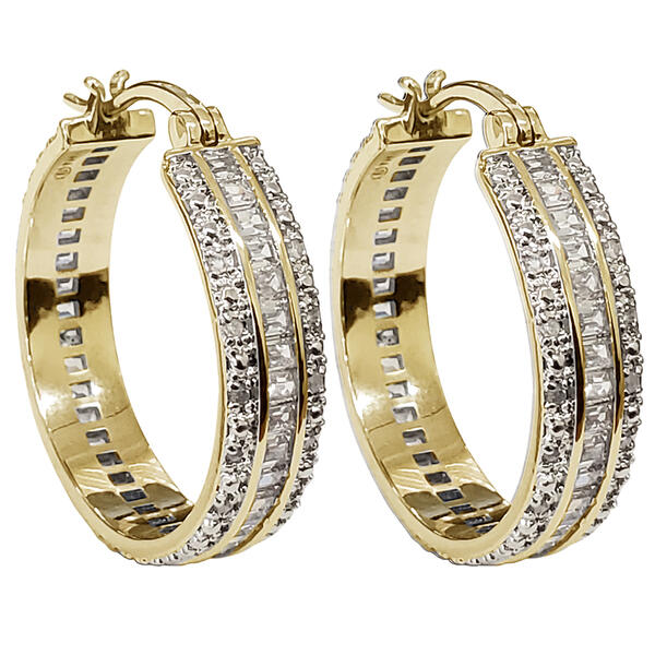 Gianni Argento Gold Plated Baguette Hoop Earrings - image 