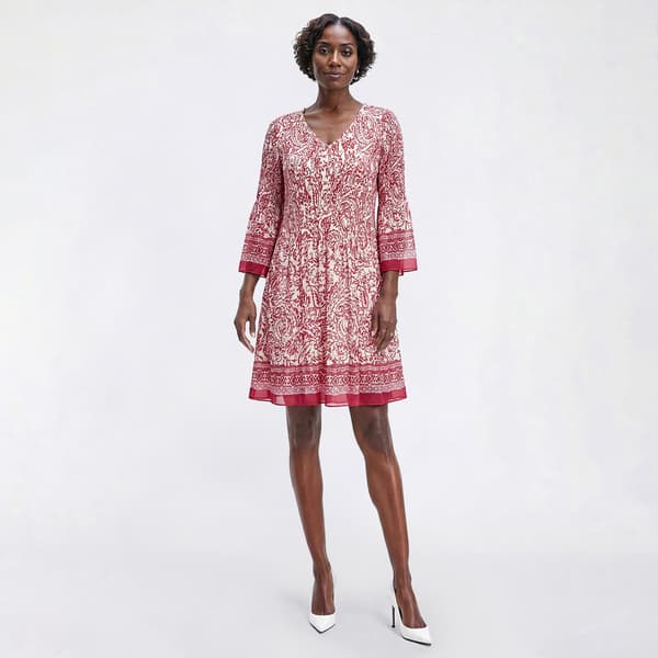 Womens Emma & Michele Long Sleeve Abstract Floral A-Line Dress - image 