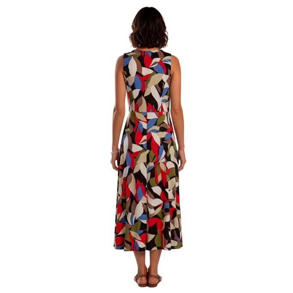 Womens AK Anne Klein Sleeveless Abstract Leaf Midi Dress