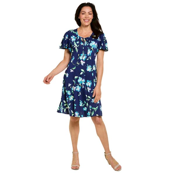 Plus Size Sami & Jo Flutter Sleeve Tie Neck Floral A-Line Dress