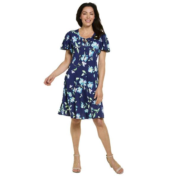 Plus Size Sami & Jo Flutter Sleeve Tie Neck Floral A-Line Dress - image 