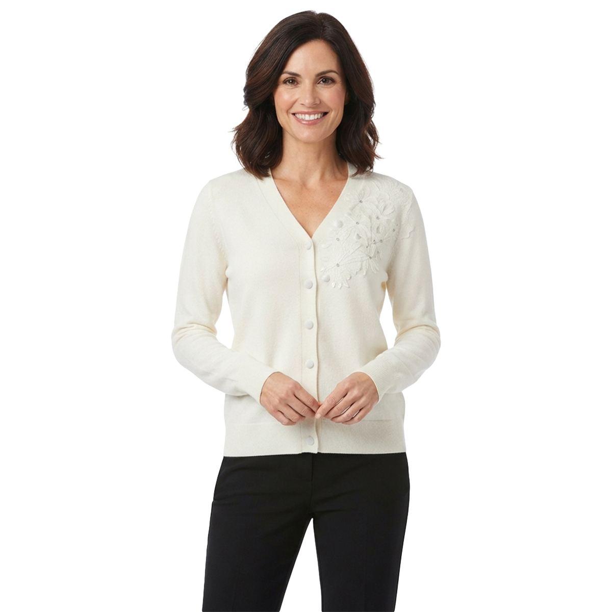 Plus Size Kasper Long Sleeve Lace Floral Sequin Cardigan