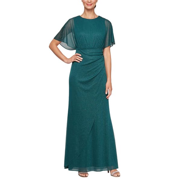 Womens SLNY Short Sleeve Glitter Mesh Gown - image 