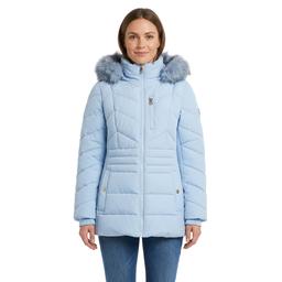 Plus Size Michael Kors Puffer Coat w/Chest Zipper & Faux Fur Hood