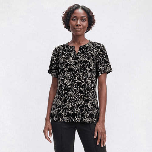 Womens Napa Valley Short Sleeve Leaf Split Neck Henley Blouse - image 
