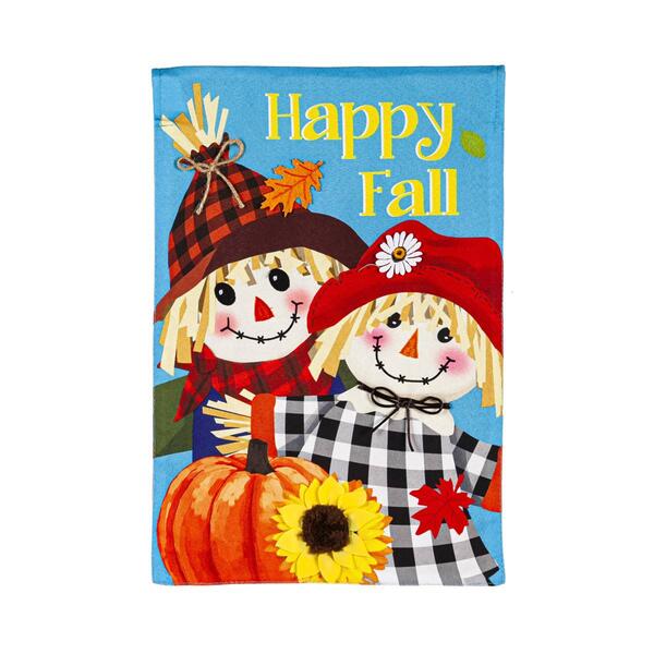 Evergreen Happy Scarecrow Couple Garden Linen Flag - image 