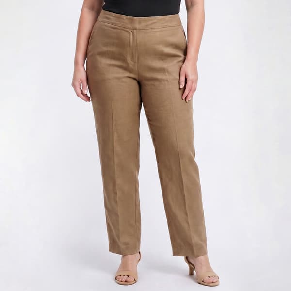 Plus Size Kasper Pull On Linen Straight Leg Dress Pants - image 