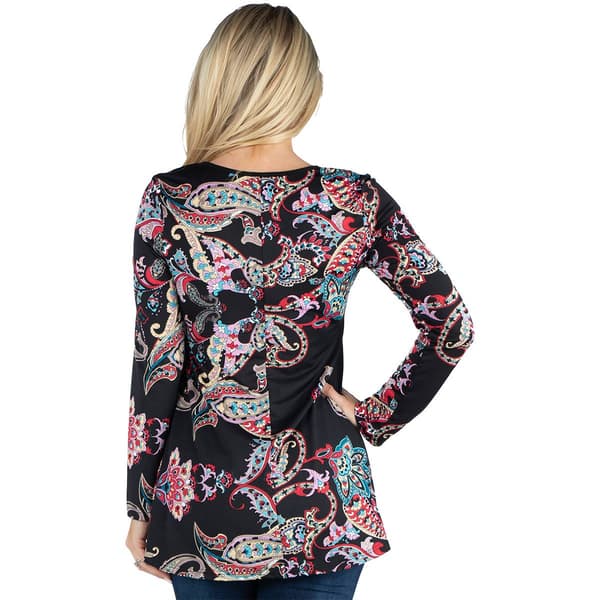 24/7 Comfort Apparel Long Sleeve Paisley Swing Flared Tunic