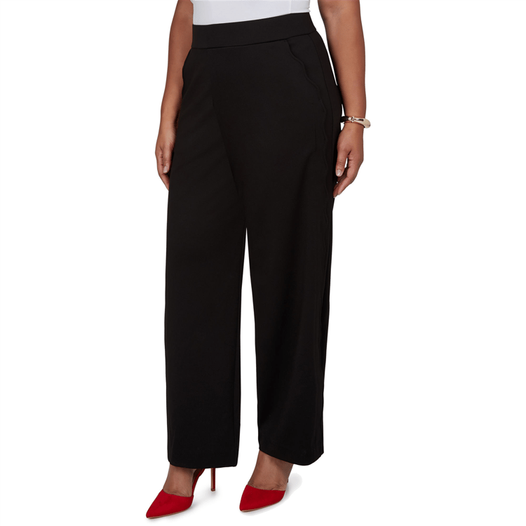Petite Ruby Rd. Mysterious Romance Scallop Detail Wide Leg Pants