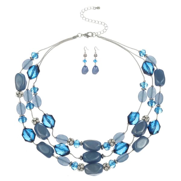Ashley Cooper&#40;tm&#41; 3-Row Blue Beaded Necklace & Earrings Set - image 