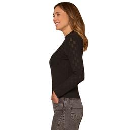 Womens Democracy Long Sleeve Mock Neck Pointelle Stitch Sweater