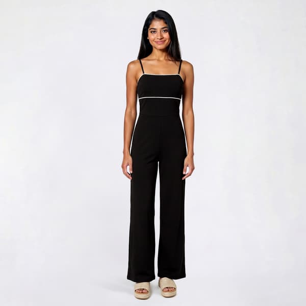 Juniors Madden Girl Knit Dobby Piped Trim Jumpsuit - image 