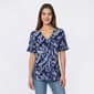 Womens Anne Klein Short Ruffle Sleeve V Neck Leaf Blouse - image 1