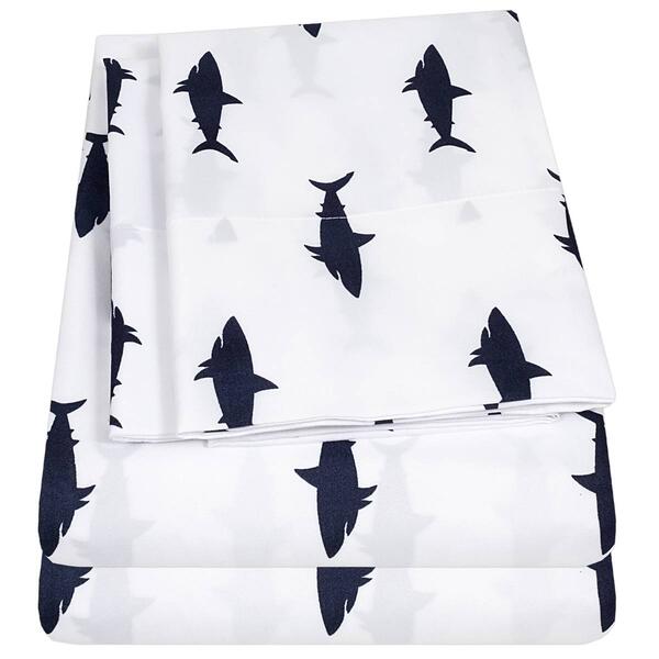 Sweet Home Collection Fun & Colorful Swimming Sharks Sheet Set - image 