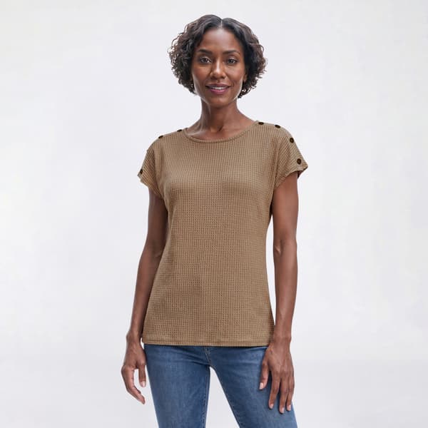 Womens Emily Daniels Cap Sleeve Shoulder Button Texture Blouse