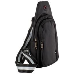 Mens Nylon Sling Bag with Striped Strap - Black