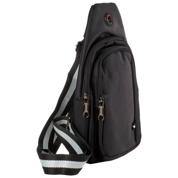 Mens Nylon Sling Bag with Striped Strap - Black