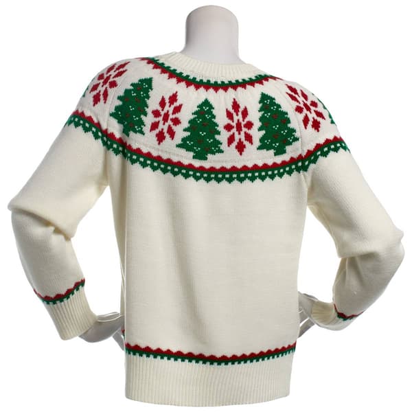 Womens Tint & Shadow Long Sleeve Christmas Tree Yoke Sweater