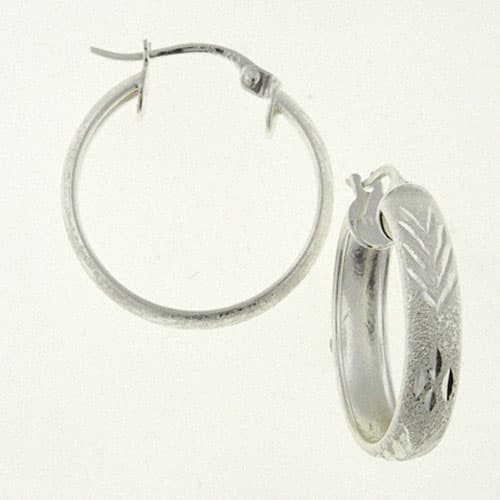 Designs by FMC Sterling Silver Brushed Diamond Cut Hoop...
