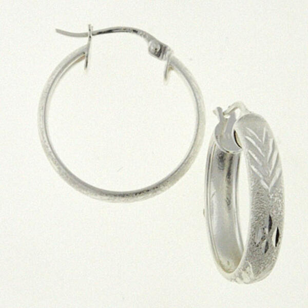 Sterling Silver Brushed Diamond Cut Hoop Earrings - image 