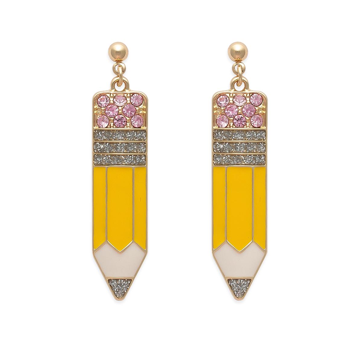 Ball Top with Glitter Eraser & Yellow Pencil Earrings