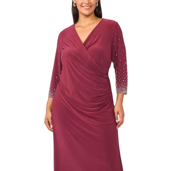 Plus Size MSK 3/4 Embellished Sleeve Surplus Neck Midi Dress