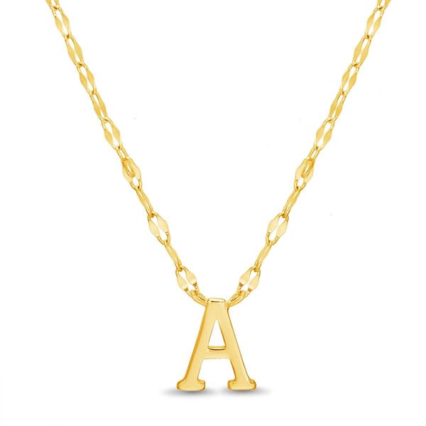 Sterling Silver Gold Polished A Initial Pendant Necklace - image 