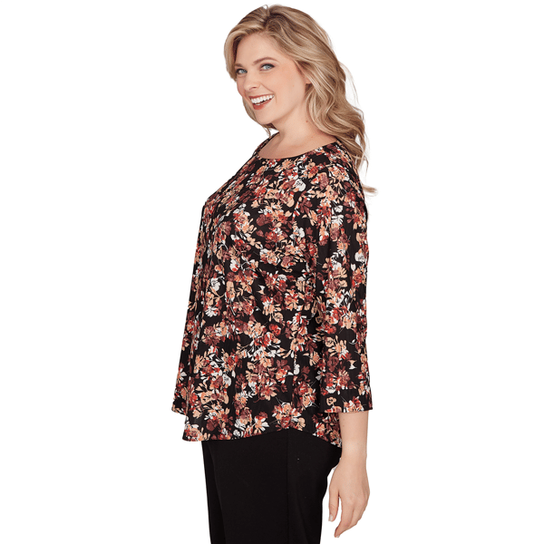 Plus Size Emaline Key Items 3/4 Sleeve Floral Boat Neck Blouse