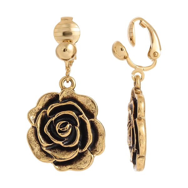 1928 Gold Tone Flower Clip Earrings - image 