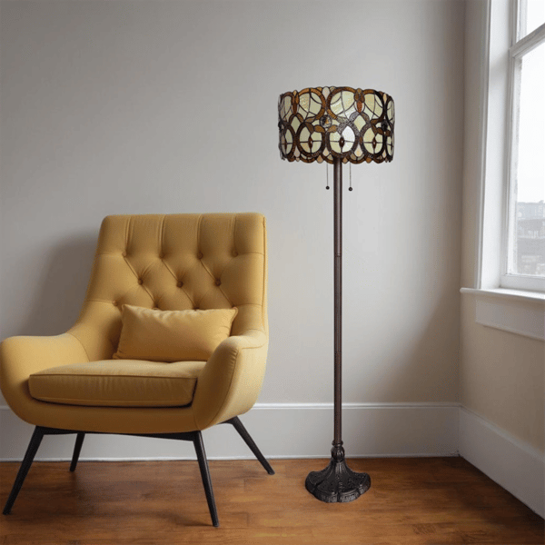 HomeRoots 63in. Beige Torchiere Floor Lamp With Glass Drum Shade