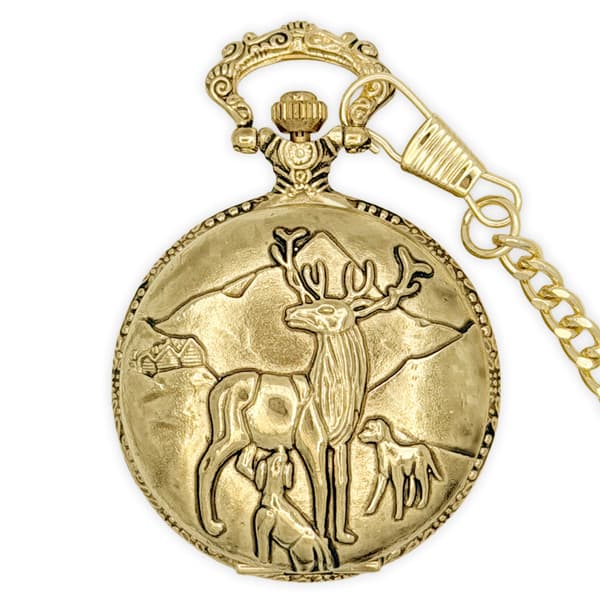 Mens Gold Alloy Engraved Deer Pocket Watch - 37745