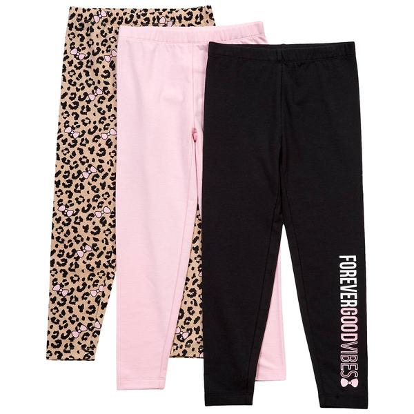 Girls (4-6x) Star Ride 3pk. Vibes/Solid/Leopard Bow Leggings - image 