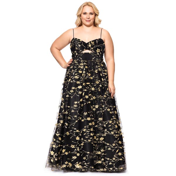 Juniors Plus Blondie Nites Embroidered Lace Up Back A-Line Dress - image 