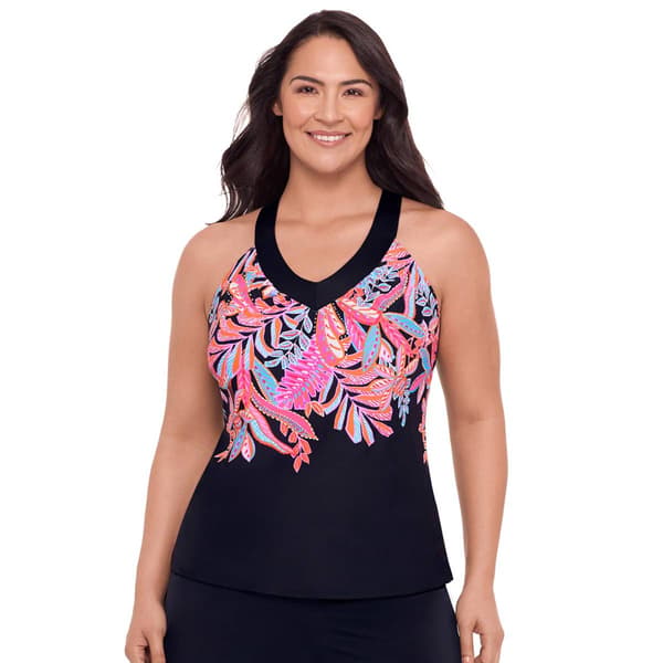 Plus Size American Beach Jungle Parade Tankini Swim Top - image 