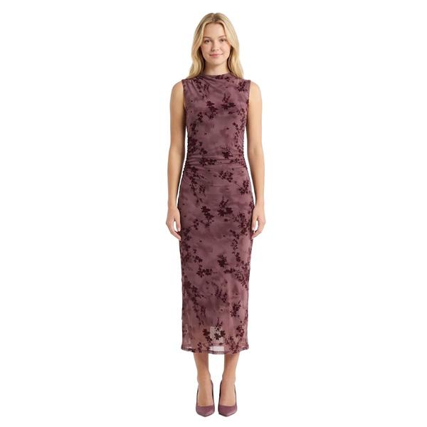 Juniors Madden Girl Mesh Funnel Neck Floral Ruch Maxi Dress