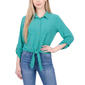 Petites NY Collection 3Q Solid Roll Tab Sleeve Tie Front Button - image 1