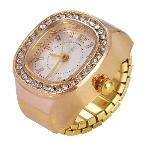 Womens Gold-Tone White Square Dial Ring Watch - GRWS2BV-01