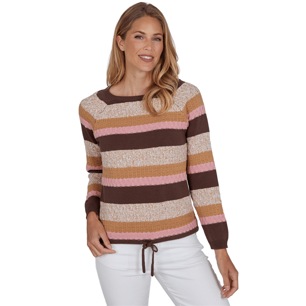 Womens Hearts of Palm Berry Fabulous Long Sleeve Stripe Sweater - image 