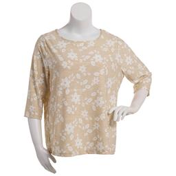 Plus Size Emily Daniels 3/4 Sleeve Jacquard Blouse - Tan/White