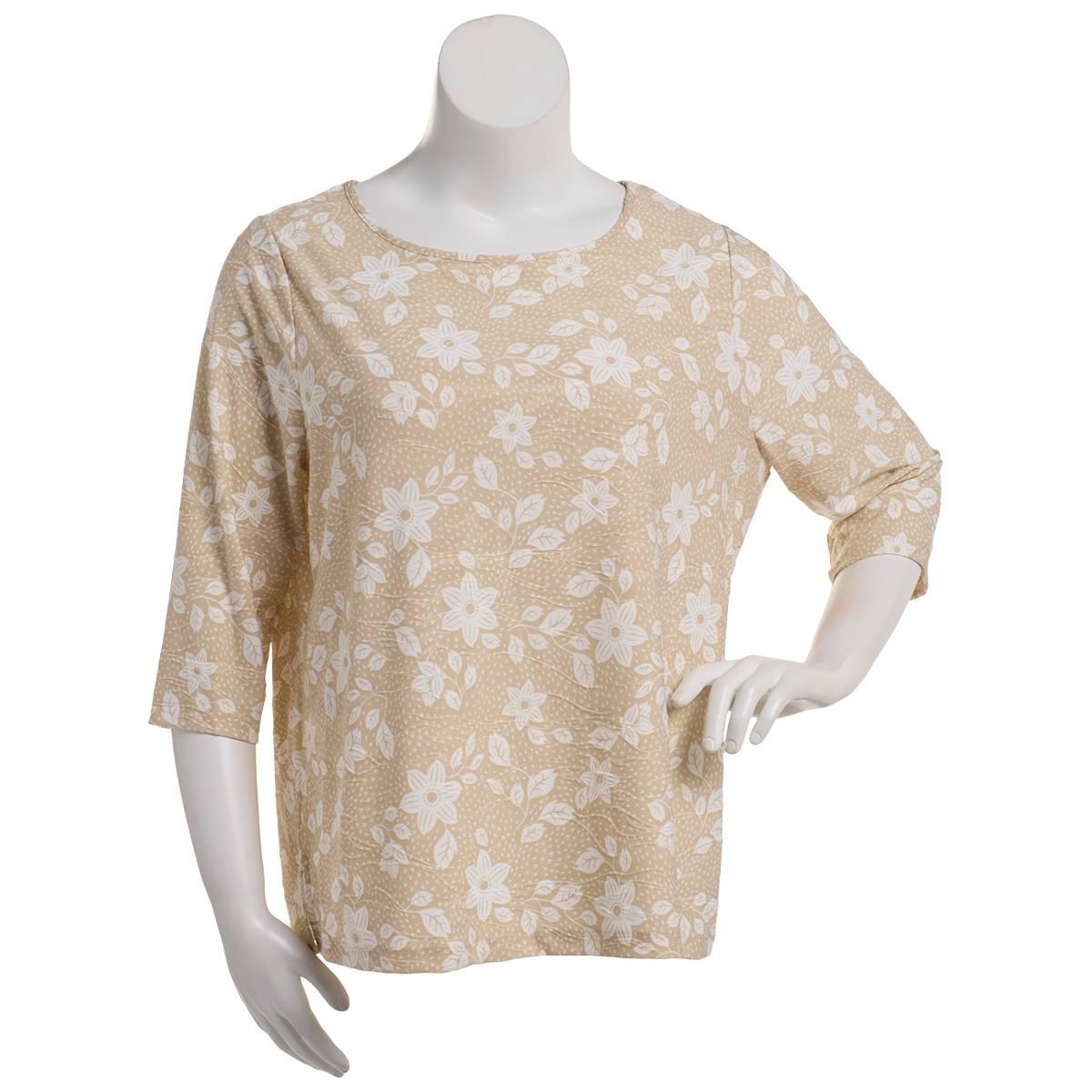 Plus Size Emily Daniels 3/4 Sleeve Jacquard Blouse - Tan/White